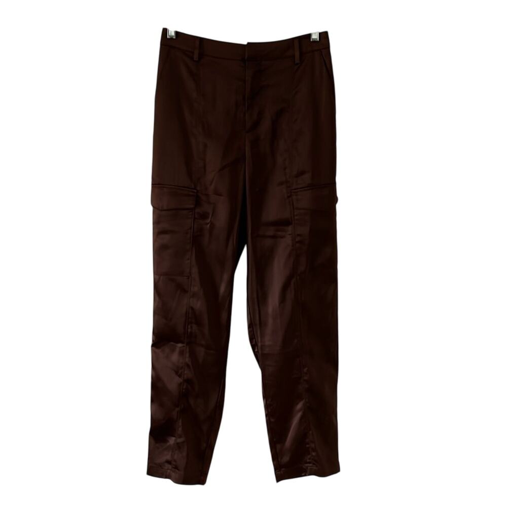 House of Harlow 1960 Brown Trousers Satin Cargo High Waist Women’s Size 4